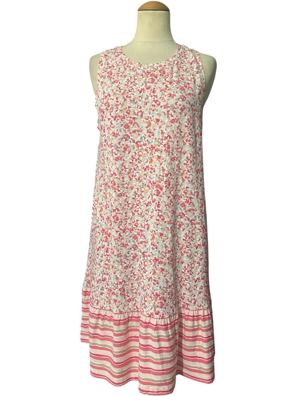 Loft Outlet Sleeveless Dress with Striped Hem Pink Floral Size L